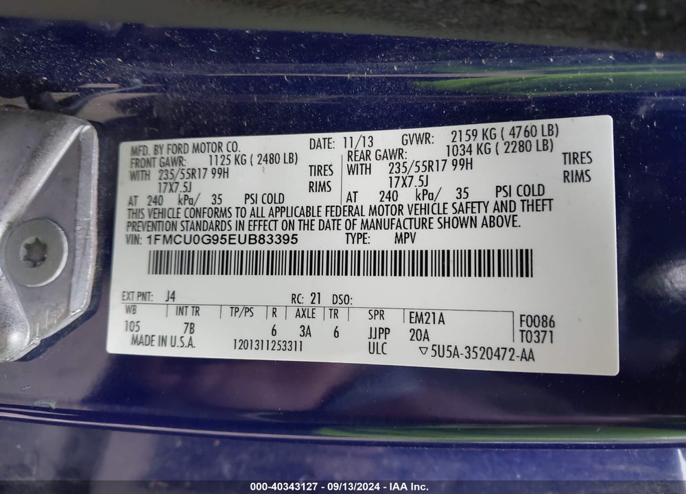 2014 FORD ESCAPE SE VIN: 1FMCU0G95EUB83395