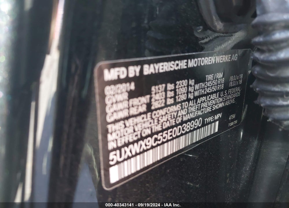 2014 BMW X3 XDRIVE28I VIN: 5UXWX9C55E0D38990