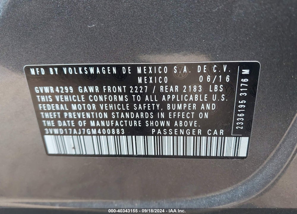 2016 VOLKSWAGEN JETTA 1.8T SPORT VIN: 3VWD17AJ7GM400883
