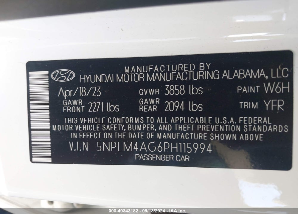 2023 HYUNDAI ELANTRA SEL VIN: 5NPLM4AG6PH115994