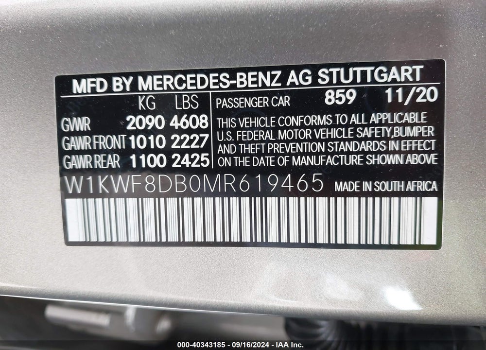 2021 MERCEDES-BENZ C 300 SEDAN VIN: W1KWF8DB0MR619465