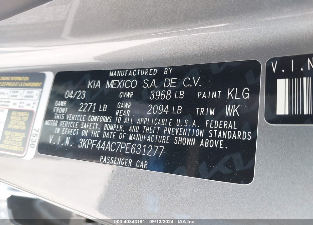2023 KIA FORTE VIN: 3KPF44AC7PE631277