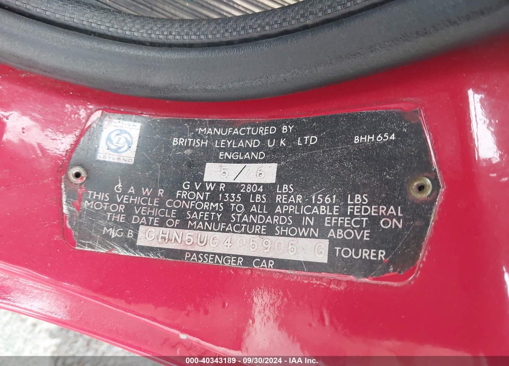 1976 MG B VIN: GHN5UG405905G