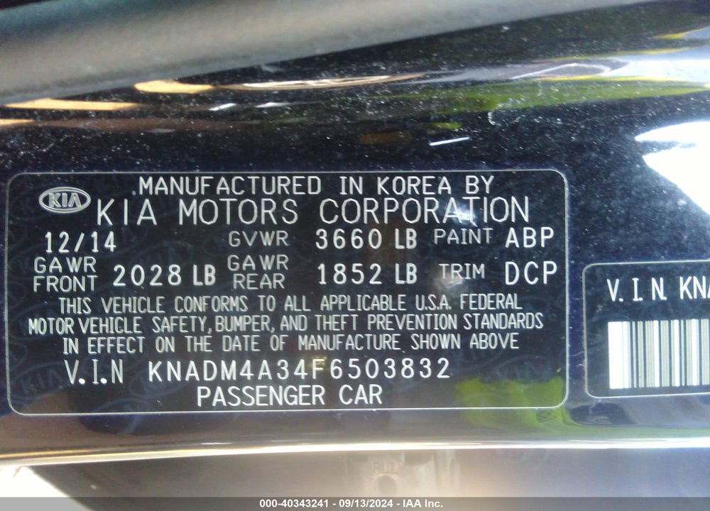 2015 KIA RIO LX VIN: KNADM4A34F6503832