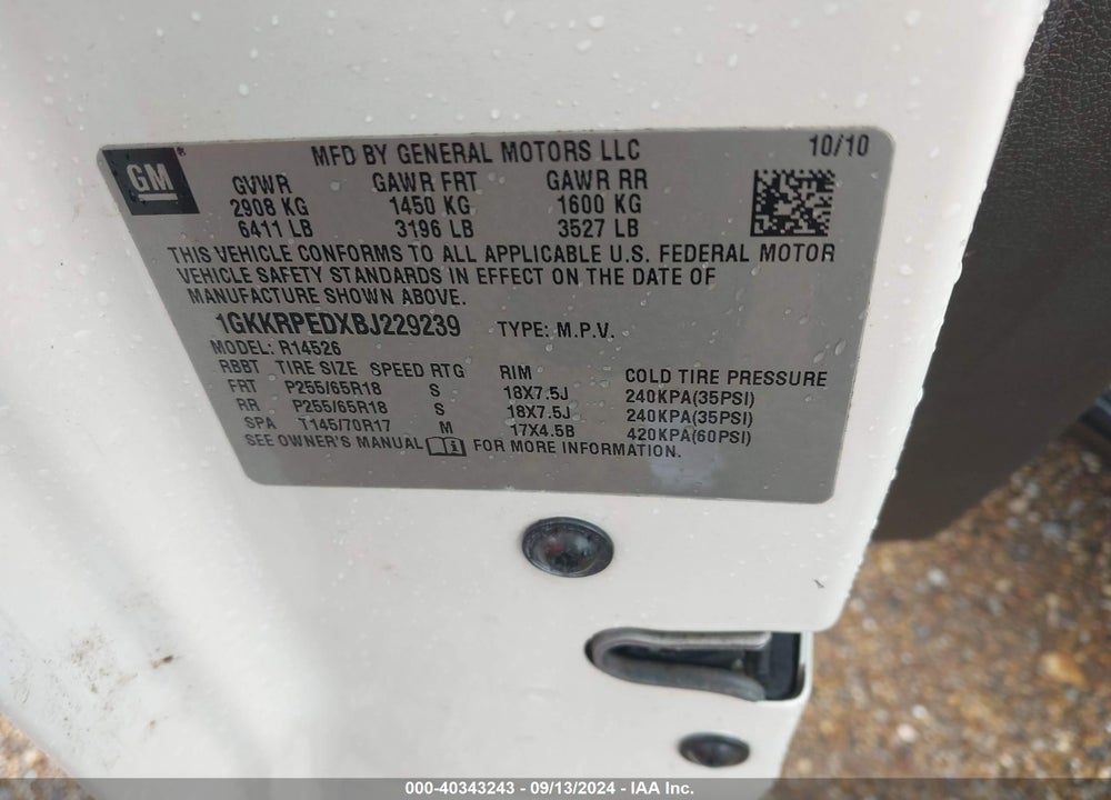 2011 GMC ACADIA SLE VIN: 1GKKRPEDXBJ229239