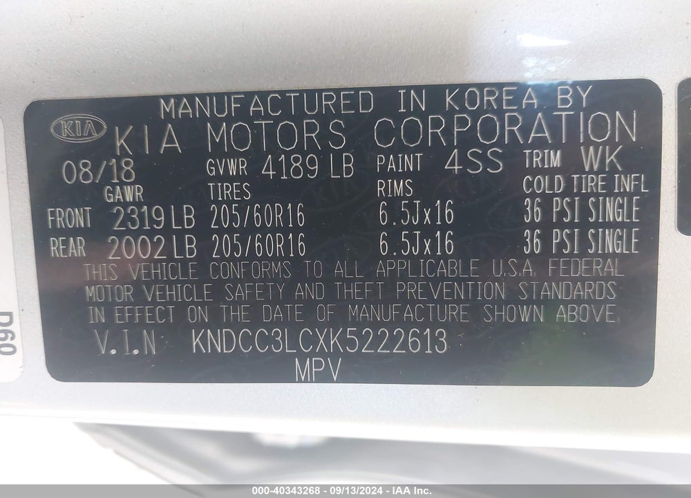 2019 KIA NIRO EX VIN: KNDCC3LCXK5222613