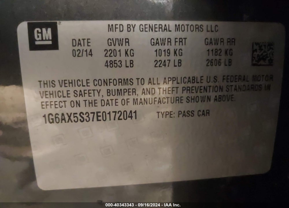 2014 CADILLAC CTS VIN: 1G6AX5S37E0172041