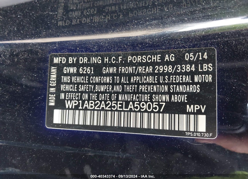 2014 PORSCHE CAYENNE S VIN: WP1AB2A25ELA59057