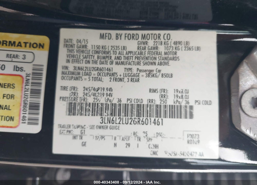 2016 LINCOLN MKZ HYBRID VIN: 3LN6L2LU2GR601461