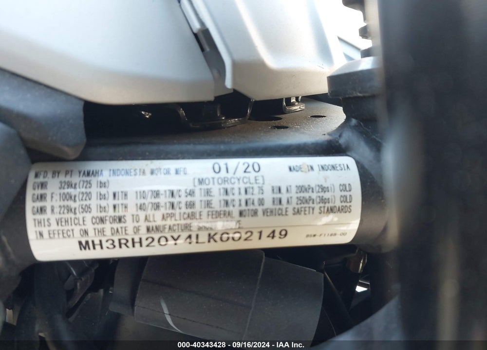2020 YAMAHA MT-03 VIN: MH3RH20Y4LK002149