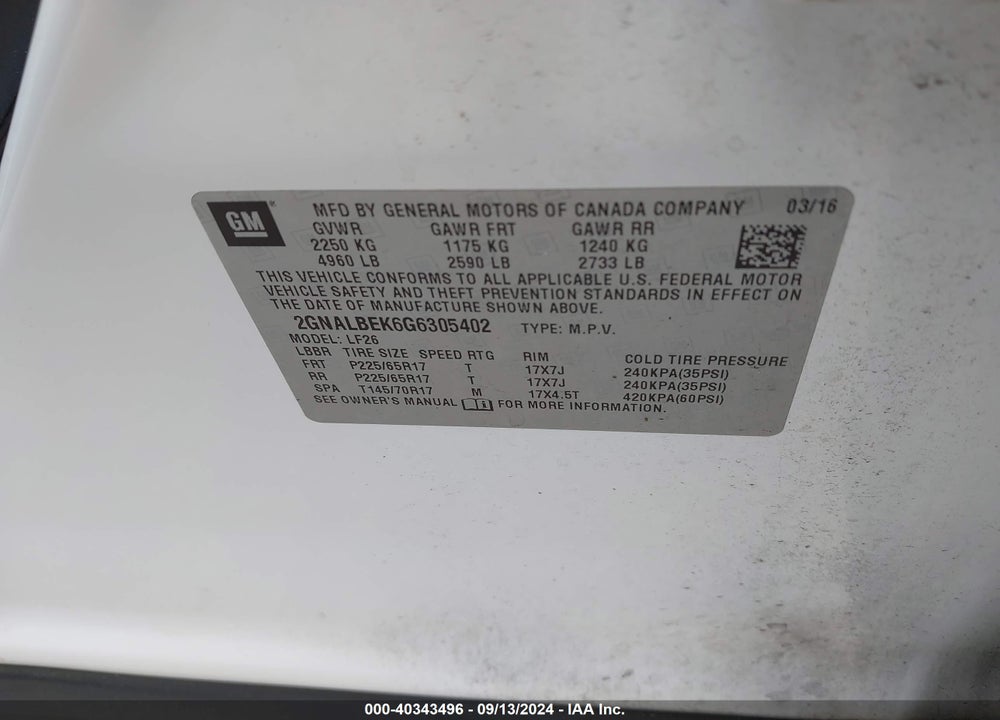 2016 CHEVROLET EQUINOX LS VIN: 2GNALBEK6G6305402