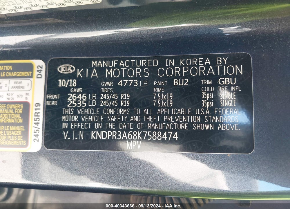 2019 KIA SPORTAGE SX TURBO VIN: KNDPR3A68K7588474