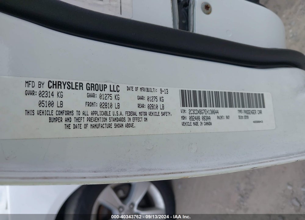 2014 DODGE CHARGER SE VIN: 2C3CDXBG7EH130644