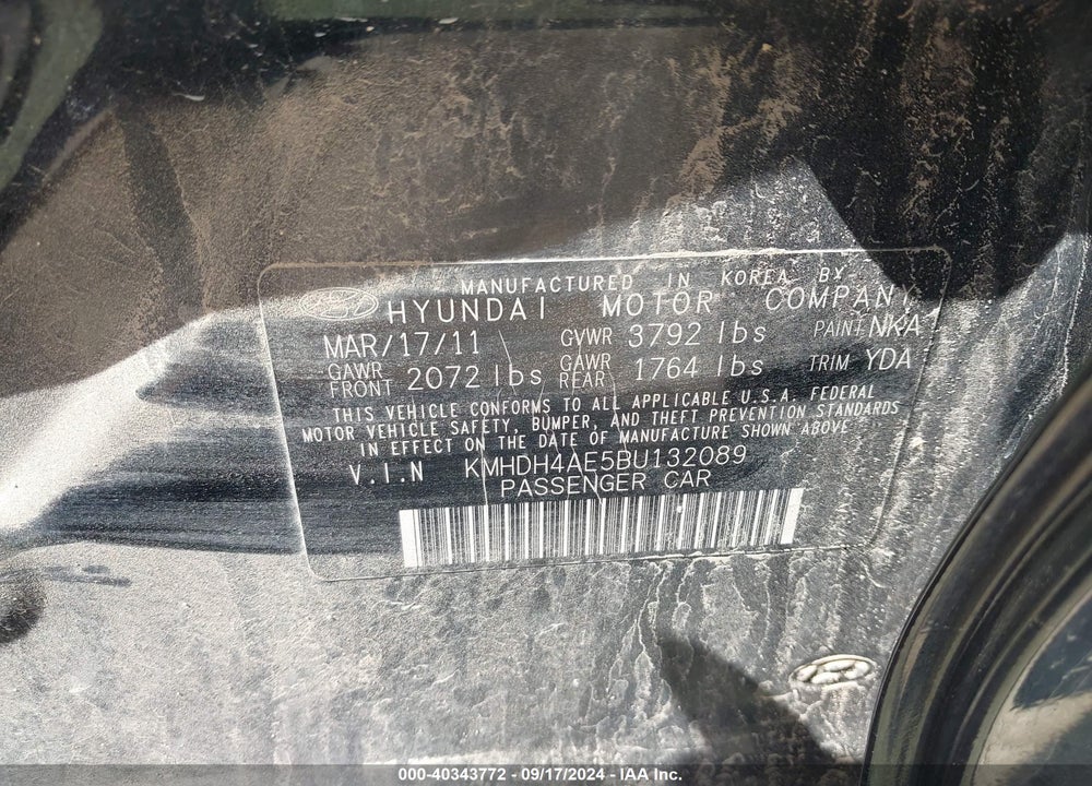 2011 HYUNDAI ELANTRA GLS (ULSAN PLANT) VIN: KMHDH4AE5BU132089