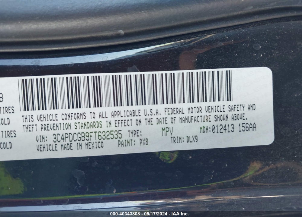 2015 DODGE JOURNEY CROSSROAD VIN: 3C4PDCGB9FT632535