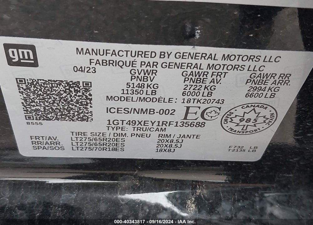 2024 GMC SIERRA 2500HD 4WD  LONG BED DENALI ULTIMATE/4WD  STANDARD BED DENALI ULTIMATE VIN: 1GT49XEY1RF135688