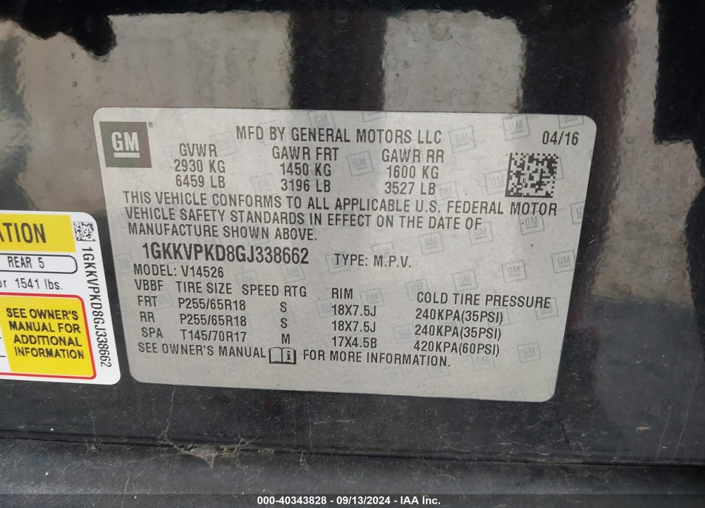 2016 GMC ACADIA SLE-2 VIN: 1GKKVPKD8GJ338662