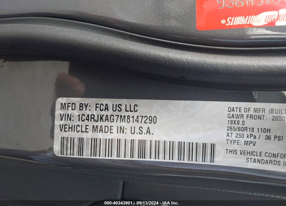 2021 JEEP GRAND CHEROKEE L LAREDO 4X4 VIN: 1C4RJKAG7M8147290