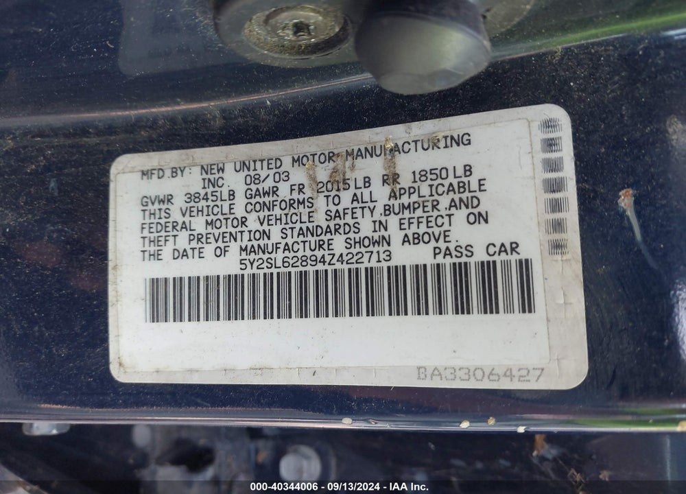 2004 PONTIAC VIBE VIN: 5Y2SL62894Z422713