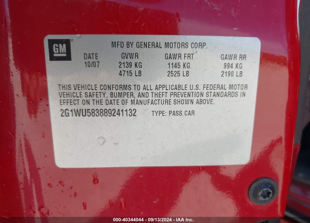 2008 CHEVROLET IMPALA LTZ VIN: 2G1WU583889241132