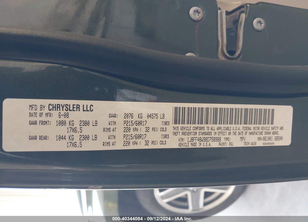 2008 JEEP PATRIOT VIN: 1J8FF48W98D758988
