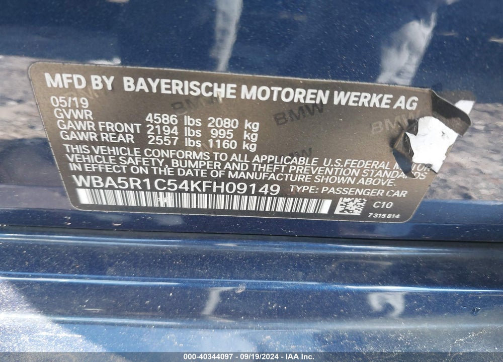 2019 BMW 330I VIN: WBA5R1C54KFH09149