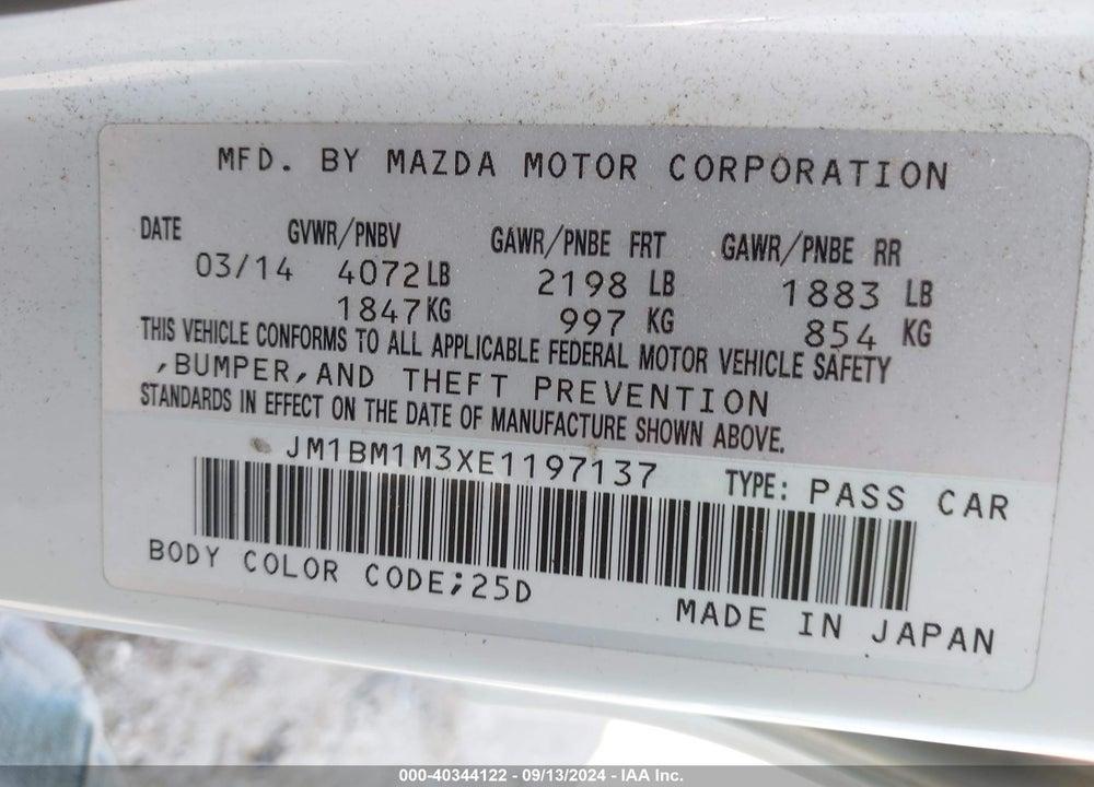 2014 MAZDA 3 S GRAND TOURING VIN: JM1BM1M3XE1197137