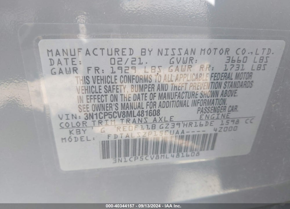 2021 NISSAN KICKS VIN: 3N1CP5CV8ML481608