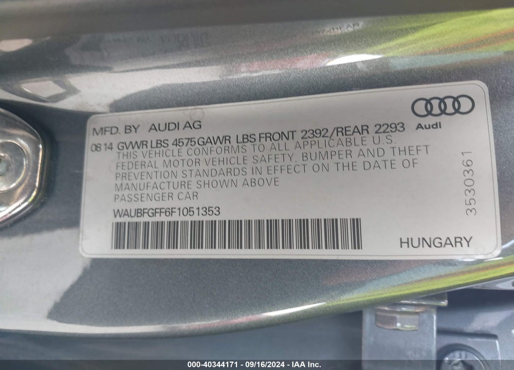 2015 AUDI A3 2.0T PREMIUM VIN: WAUBFGFF6F1051353
