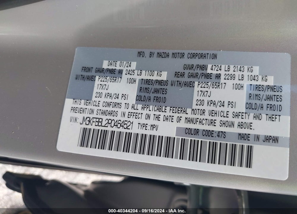 2024 MAZDA CX-5 2.5 S SELECT VIN: JM3KFBBL2R0464521