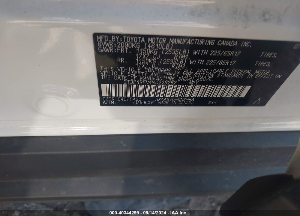2021 TOYOTA RAV4 XLE VIN: 2T3P1RFV4MC226287