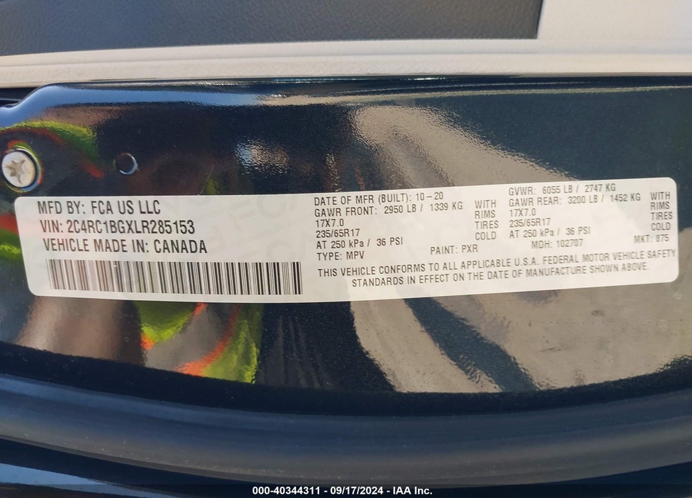 2020 CHRYSLER PACIFICA TOURING L VIN: 2C4RC1BGXLR285153