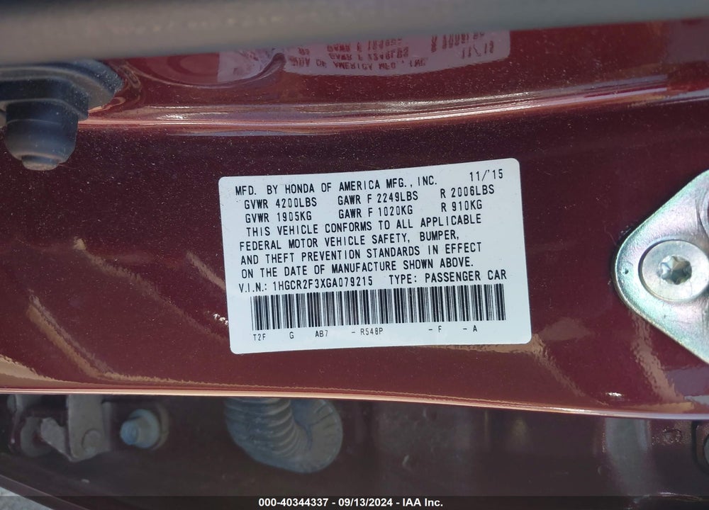 2016 HONDA ACCORD LX VIN: 1HGCR2F3XGA079215