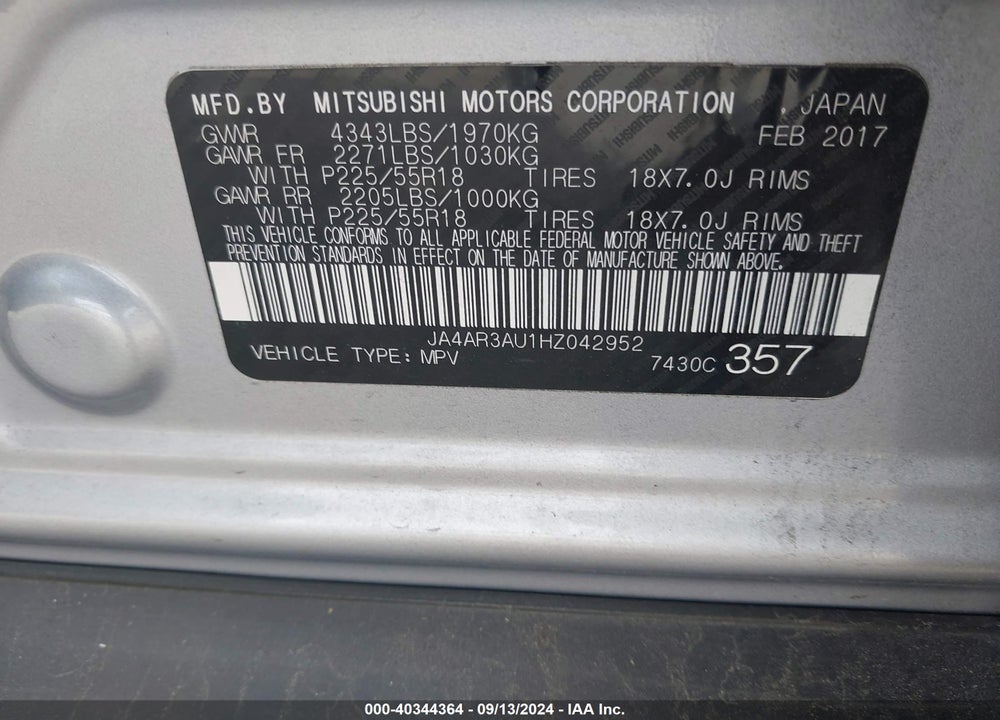 2017 MITSUBISHI OUTLANDER SPORT 2.0 ES VIN: JA4AR3AU1HZ042952