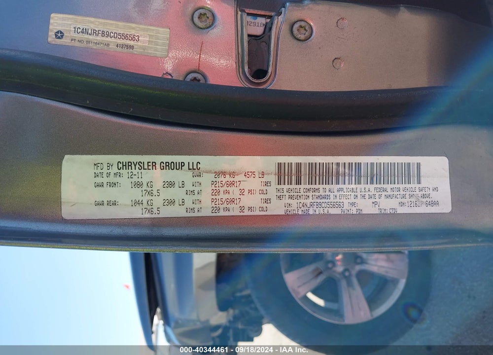 2012 JEEP PATRIOT LATITUDE VIN: 1C4NJRFB9CD556563