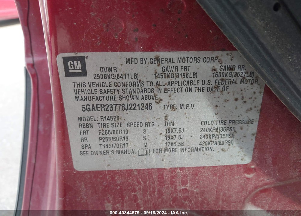 2008 BUICK ENCLAVE CXL VIN: 5GAER23778J221246