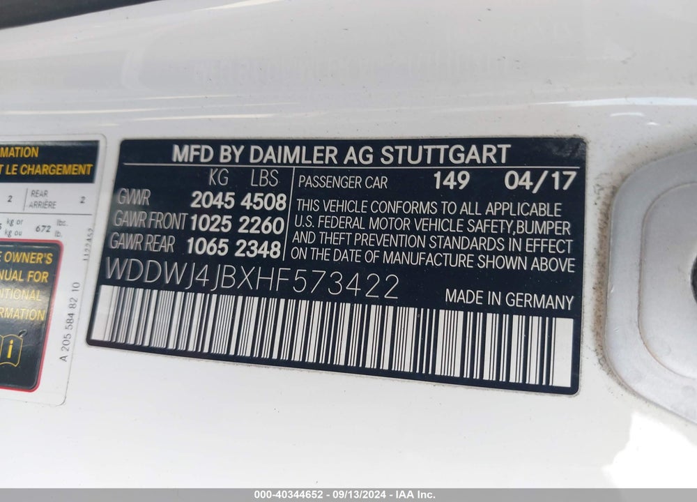 2017 MERCEDES-BENZ C 300 VIN: WDDWJ4JBXHF573422