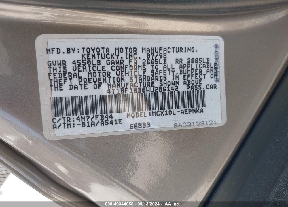 1998 TOYOTA AVALON XL VIN: 4T1BF18B0WU286142