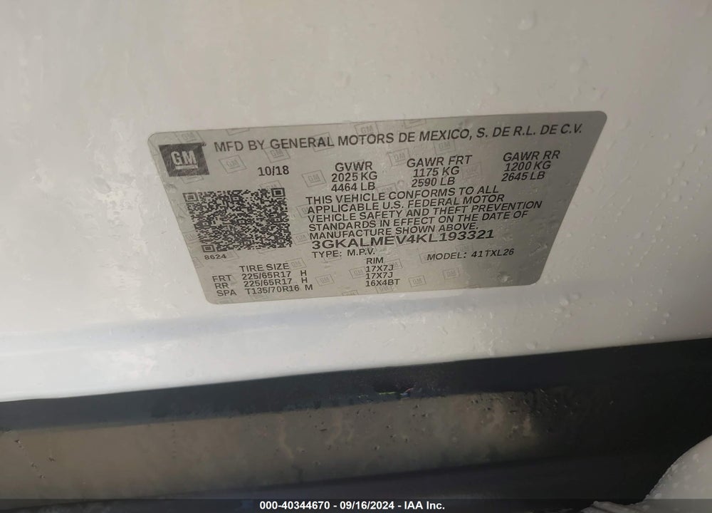 2019 GMC TERRAIN SLE VIN: 3GKALMEV4KL193321