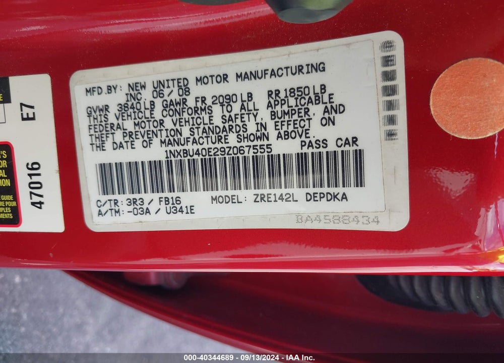 2009 TOYOTA COROLLA LE VIN: 1NXBU40E29Z067555