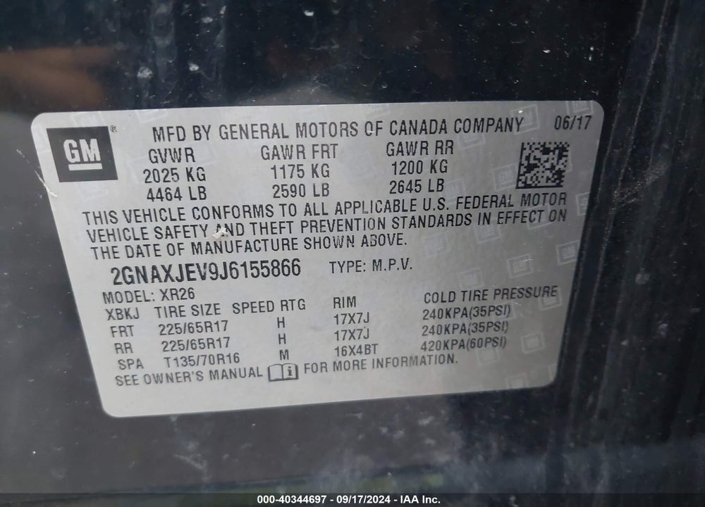 2018 CHEVROLET EQUINOX LT VIN: 2GNAXJEV9J6155866