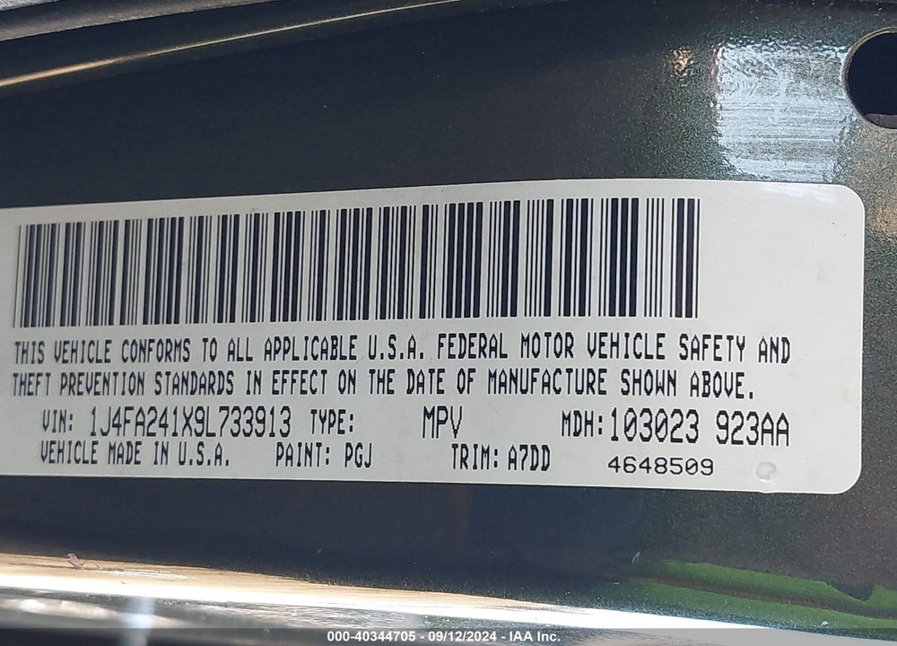 2009 JEEP WRANGLER X VIN: 1J4FA241X9L733913