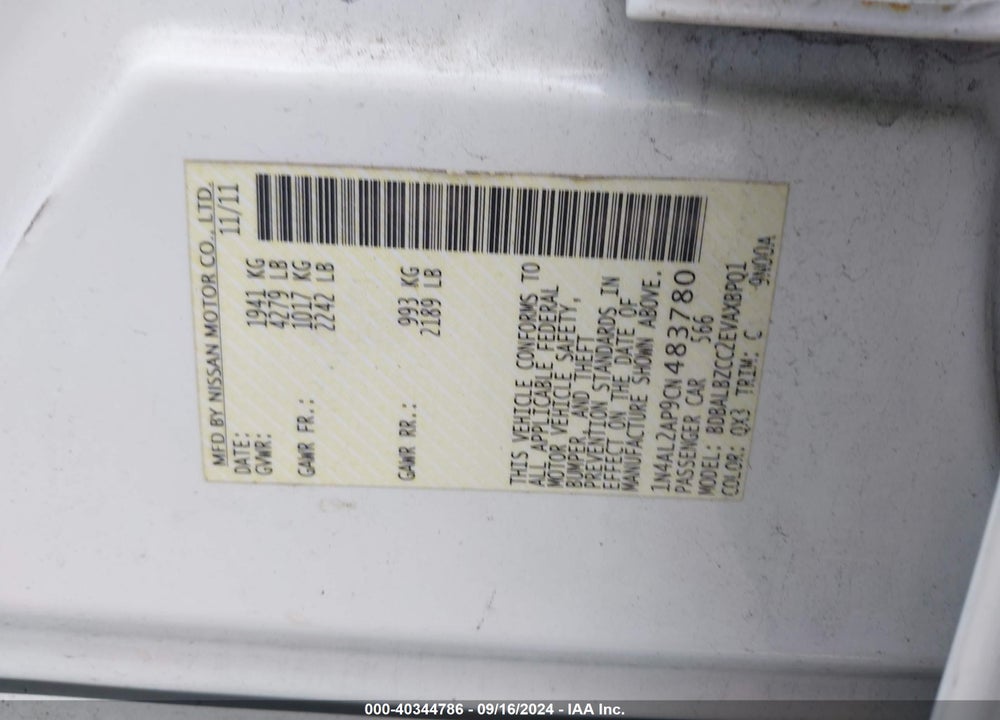 2012 NISSAN ALTIMA 2.5 S VIN: 1N4AL2AP9CN483780