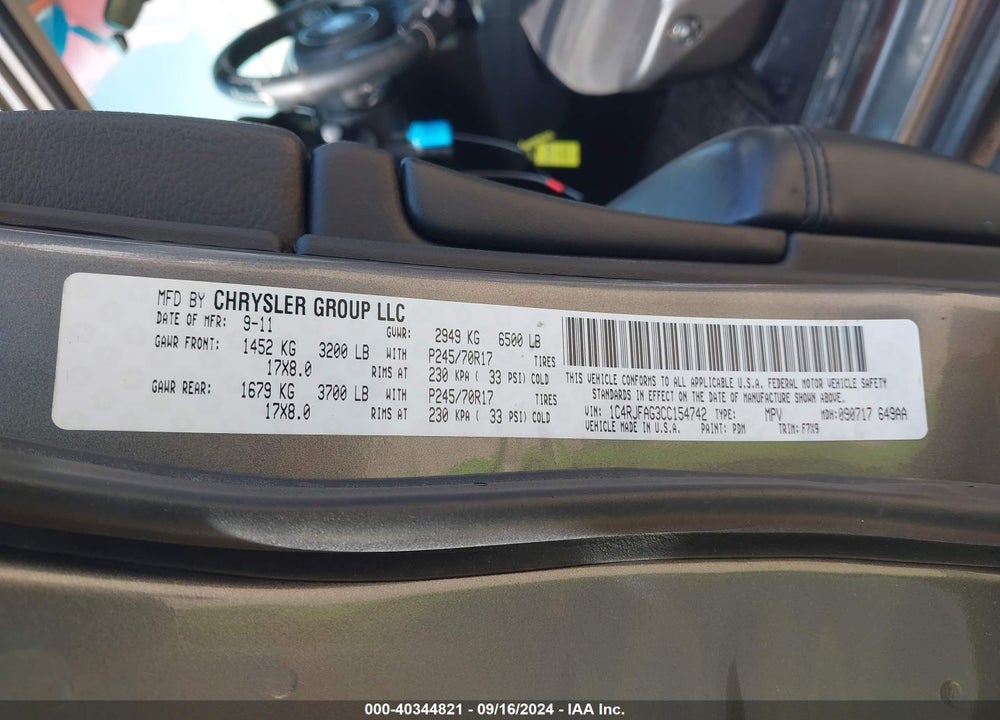 2012 JEEP GRAND CHEROKEE LAREDO VIN: 1C4RJFAG3CC154742