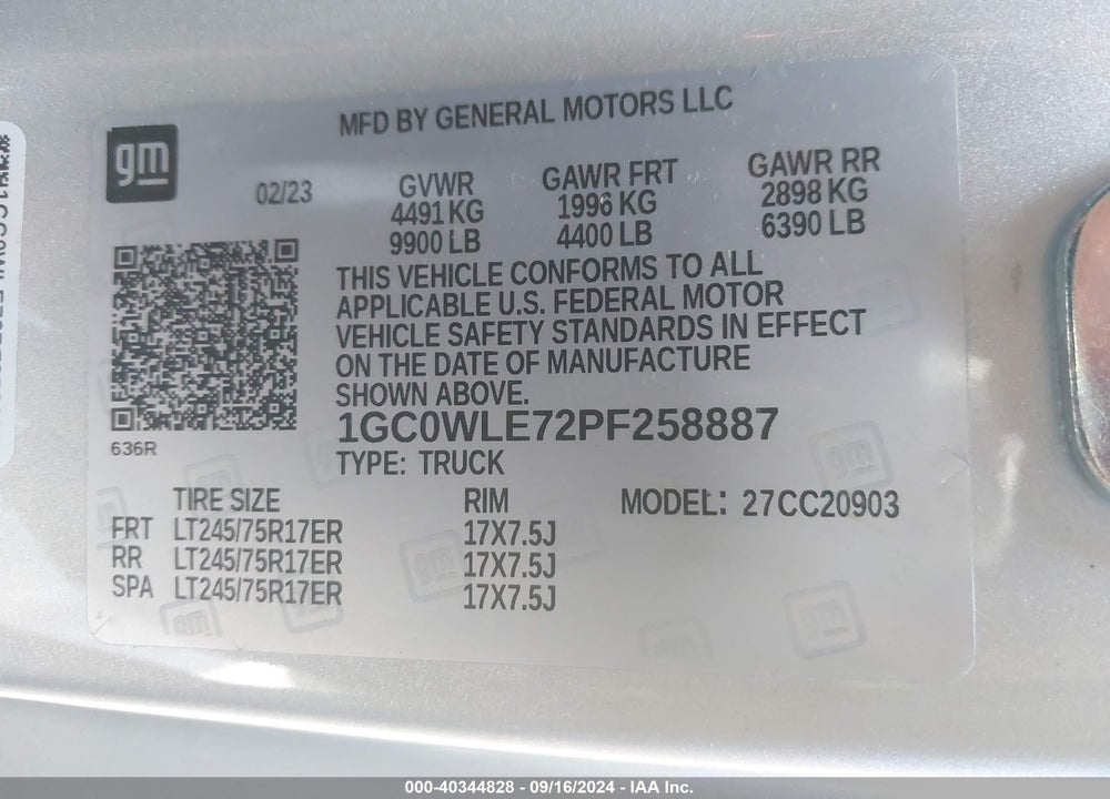 2023 CHEVROLET SILVERADO 2500HD 2WD REGULAR CAB LONG BED WT VIN: 1GC0WLE72PF258887
