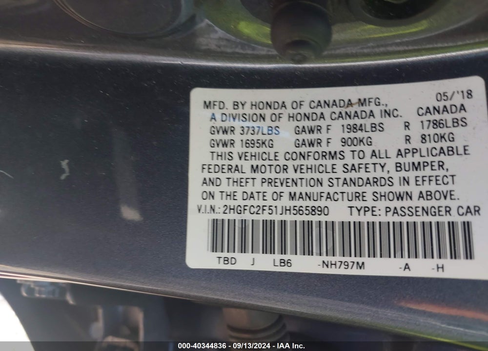 2018 HONDA CIVIC LX VIN: 2HGFC2F51JH565890