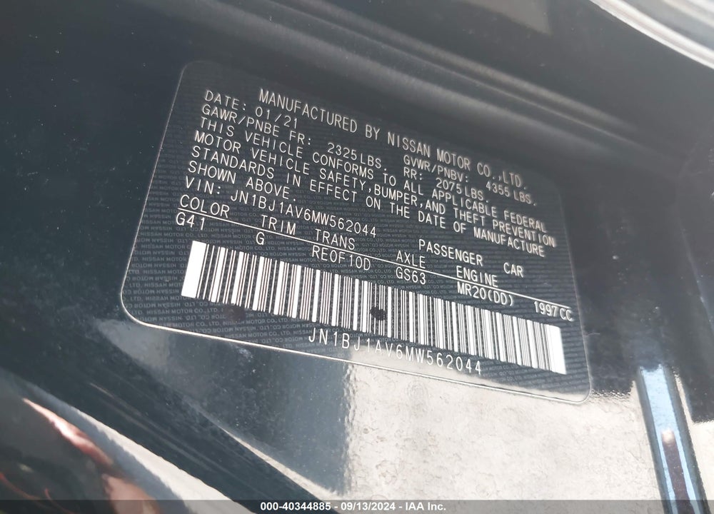 2021 NISSAN ROGUE SPORT S FWD XTRONIC CVT VIN: JN1BJ1AV6MW562044