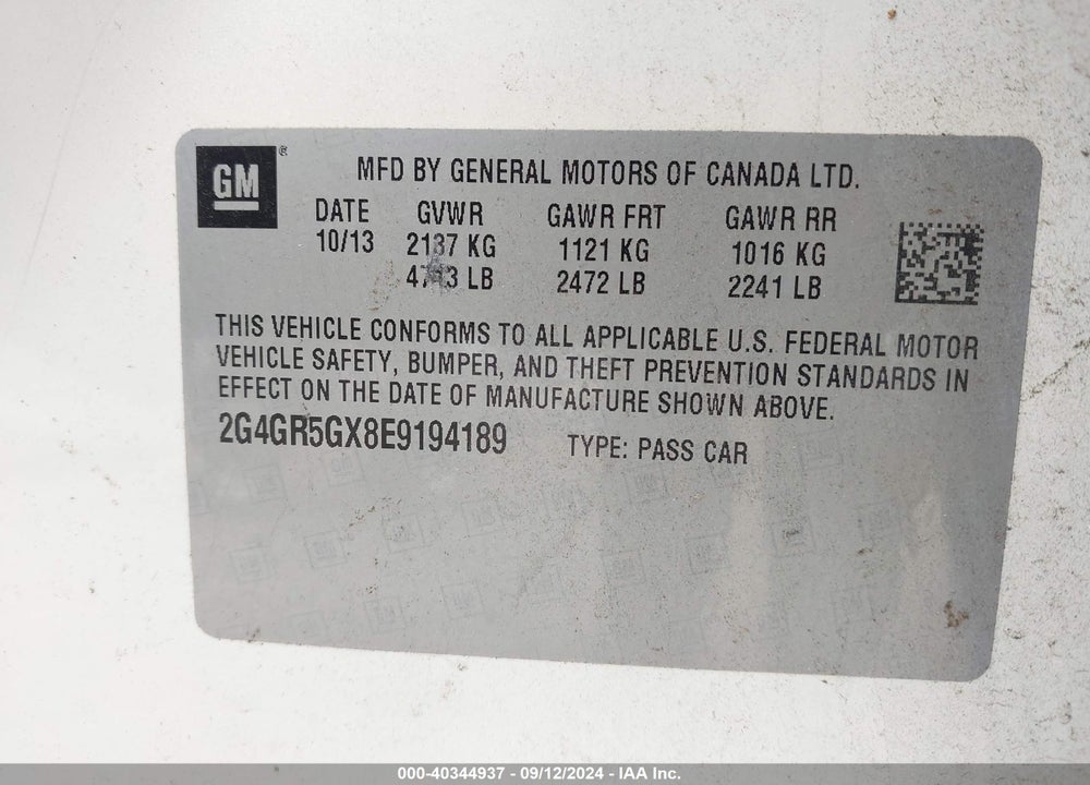 2014 BUICK REGAL TURBO PREMIUM II VIN: 2G4GR5GX8E9194189