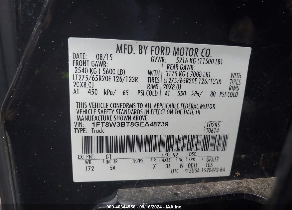 2016 FORD F-350 LARIAT VIN: 1FT8W3BT8GEA48739
