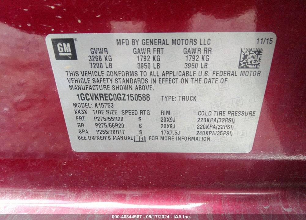 2016 CHEVROLET SILVERADO 1500 1LT VIN: 1GCVKREC0GZ150588
